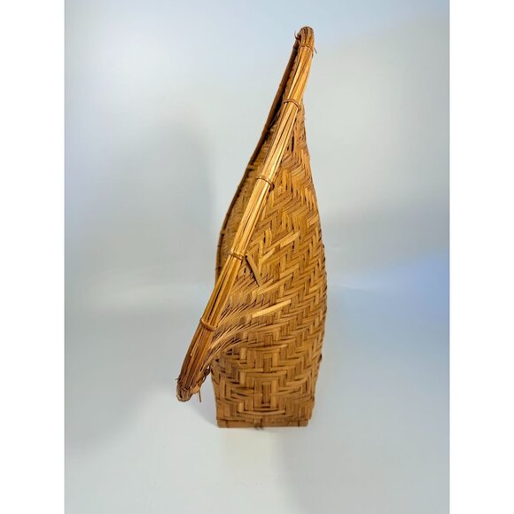 Wicker Rattan Basket Planter Pot Fan Back Spade Hand Woven Retro Boho Mid Centur - Picture 16 of 16